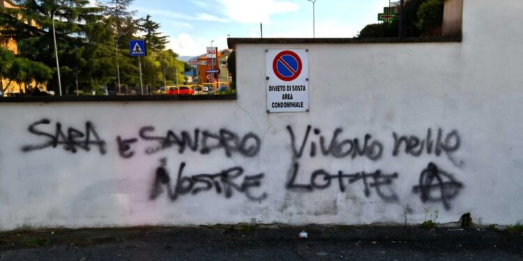 Murales anarchico a Viterbo, ‘Sara e Sandro vivono nelle nostre lotte’