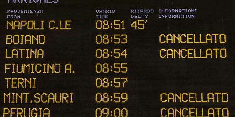 Multa da 1,75 milioni a Rfi per il caos treni a Termini dovuto al ‘chiodo’